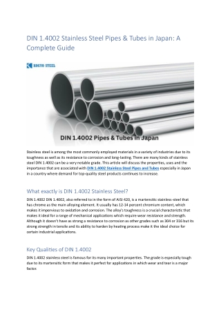 DIN 1.4002 Stainless Steel pipes & tubes in japan