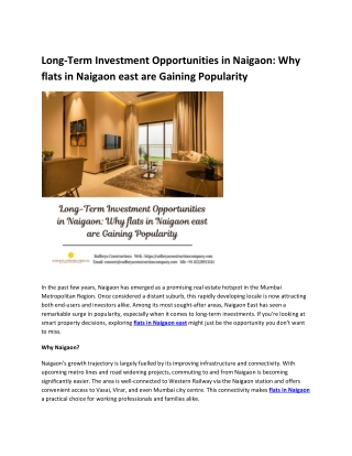Long-Term Investment Opportunities in Naigaon Why flats in Naigaon east are Gaining Popularity
