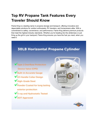 Top RV Propane Tank Features Every Traveler Should Know