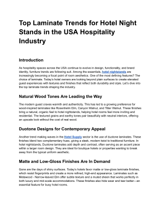 Top Laminate Trends for Hotel Night Stands in the USA Hospitality Industry