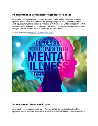 The Importance of Mental Health Awareness in Pakistan