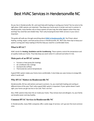 Best HVAC Services in Hendersonville NC