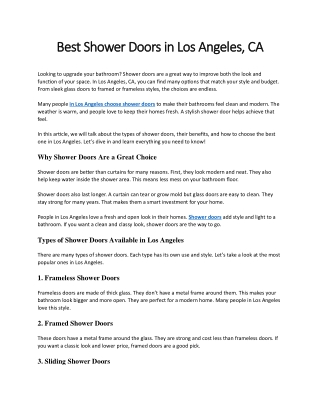 Best Shower Doors in Los Angeles, CA