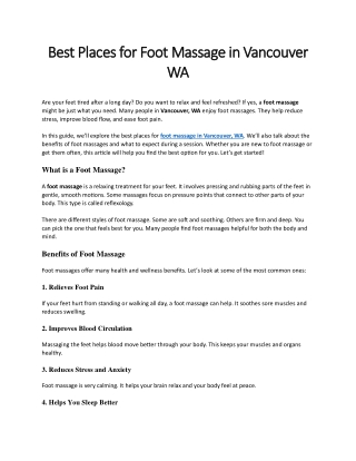 Best Places for Foot Massage in Vancouver  WA