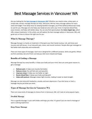Best Massage Services in Vancouver WA