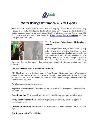Water Damage Restoration in Perth Experts