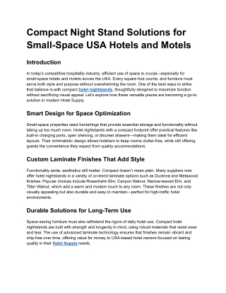 Compact Night Stand Solutions for Small-Space USA Hotels and Motels