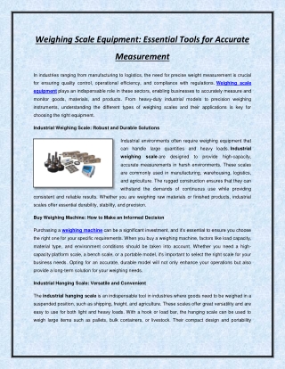 Weighing Scale Equipment - Essential Tools for Accurate Measurement