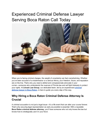 Experienced Criminal Defense Lawyer Serving Boca Raton Call Today
