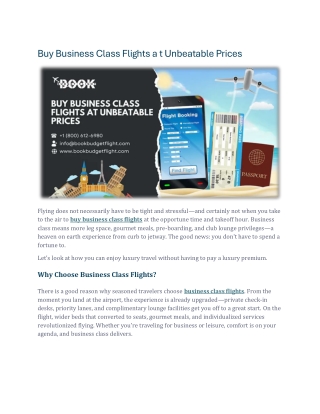 Buy Business Class Flights at Unbeatable Prices