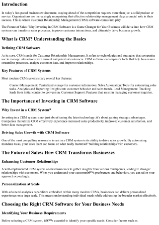 The Future of Sales: Why Investing in CRM Software is a Game Changer for Your Bu