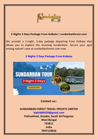2 Nights 3 Days Package From Kolkata sundarbanforest.com