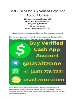 Best 7 Sites for Buy Verified Cash App Account Online