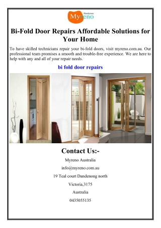 Bi-Fold Door Repairs Affordable Solutions for Your Home