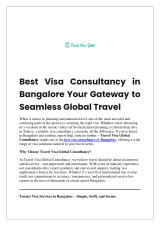 Best Visa Consultancy in Bangalore Your Gateway to Seamless Global Travel