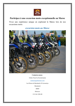 Participez à une excursion moto exceptionnelle au Maroc