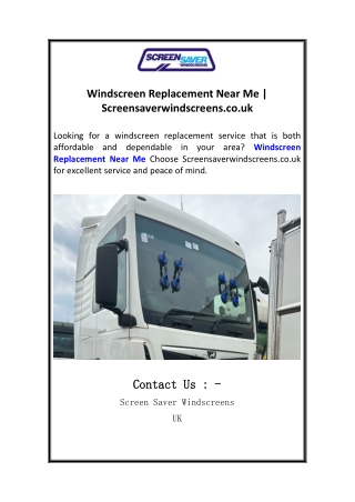 Windscreen Replacement Near Me  Screensaverwindscreens.co.uk