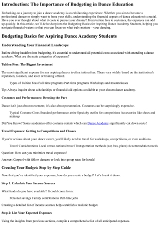 Budgeting Basics for Aspiring Dance Academy Students