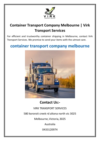 Container Transport Company Melbourne