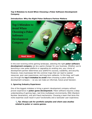 Top 5 Mistakes to Avoid When Choosing a Poker Software Development Company