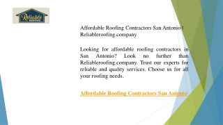 Affordable Roofing Contractors San Antonio Reliableroofing.company