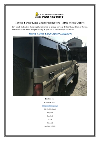 Toyota 4 Door Land Cruiser Deflectors – Style Meets Utility!