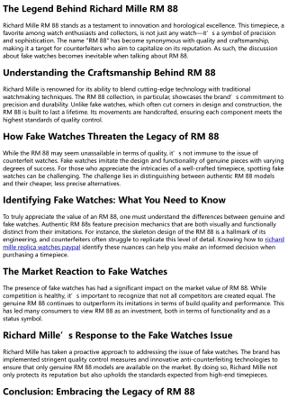 Exploring the Intricate World of Richard Mille RM 88 and Fake Watches