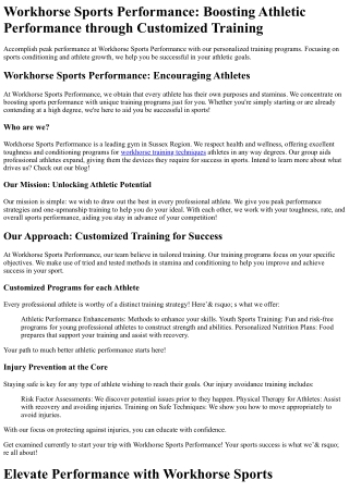 Workhorse Sports Performance