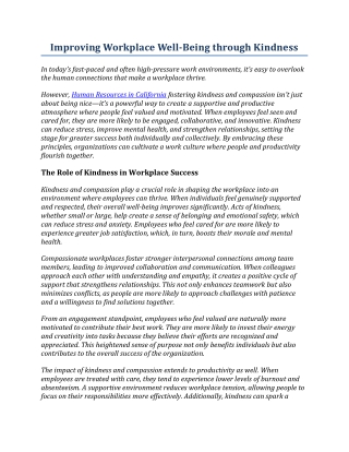 Improving Workplace Well-Being Through Kindness
