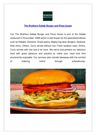 The Brothers Kebab Burger & Pizza House Menu – Order Now
