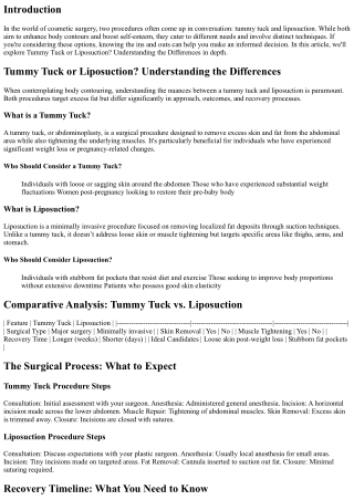 Tummy Tuck or Liposuction? Understanding the Differences