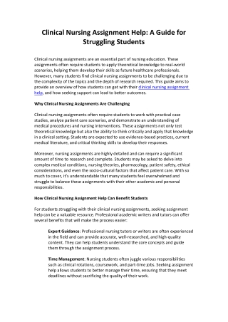 Clinical Nursing Assignment Help: A Guide for Struggling Students