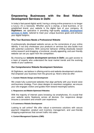 Empowering Businesses with the Best Website Development Services in Delhi