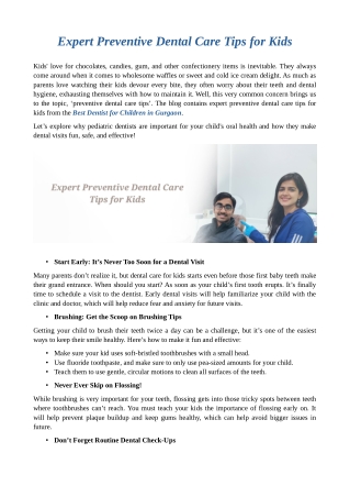 Expert Preventive Dental Care Tips for Kids