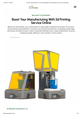 Fast Turnaround 3D Printing Service in Bangalore