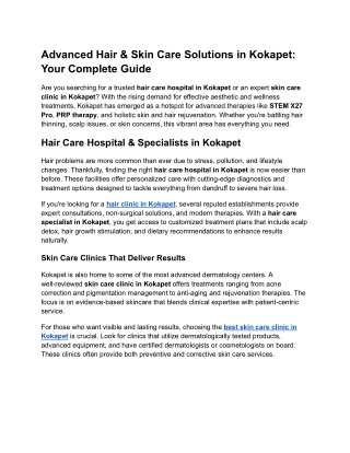 Advanced Hair & Skin Care Solutions in Kokapet_ Your Complete Guide