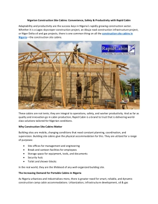 Nigerian Construction Site Cabins: Convenience, Safety & Productivity with Rapid