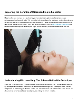 Exploring the Benefits of Microneedling in Leicester