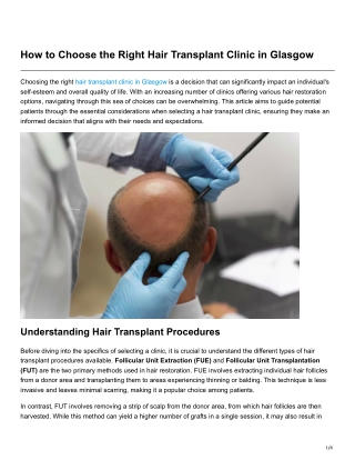 How to Choose the Right Hair Transplant Clinic in Glasgow