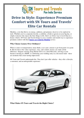 Experience the Best Luxury Car Rental in Mumbai with SN Tours and Travels