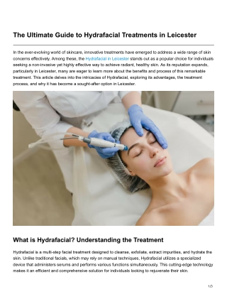 The Ultimate Guide to Hydrafacial Treatments in Leicester