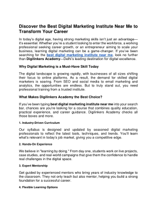 Level Up with the Best Digital Marketing Institute Near You