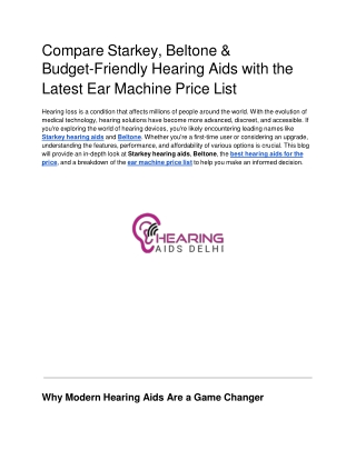 Compare Starkey, Beltone & Budget-Friendly Hearing Aids with the Latest Ear Machine Price List