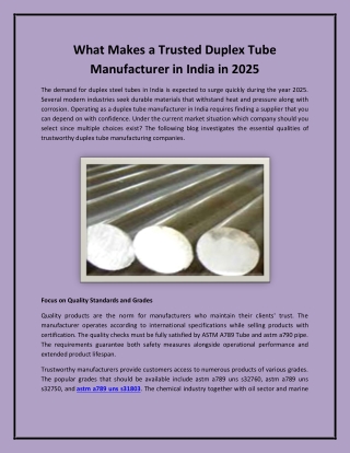 What Makes a Trusted Duplex Tube Manufacturer in India in 2025