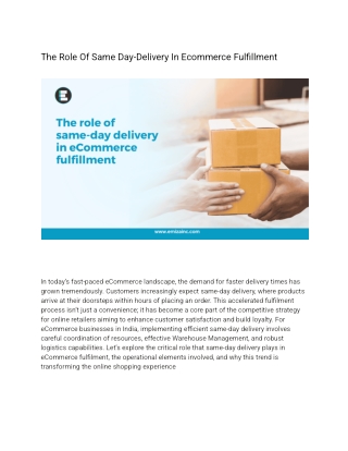 The Role Of Same Day-Delivery In Ecommerce Fulfillment