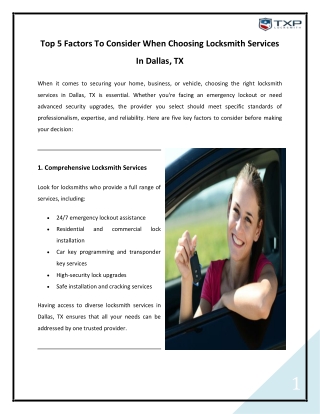 Top 5 Factors to Consider When Choosing Locksmith Services in Dallas, TX