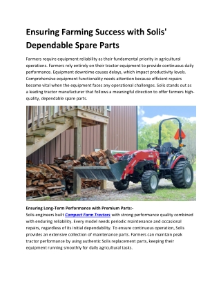 Ensuring Farming Success with Solis' Dependable Spare Parts