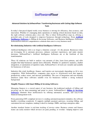 Advanced Solutions by SoftwareFloor Transforming Businesses with Cutting Edge Software Tools