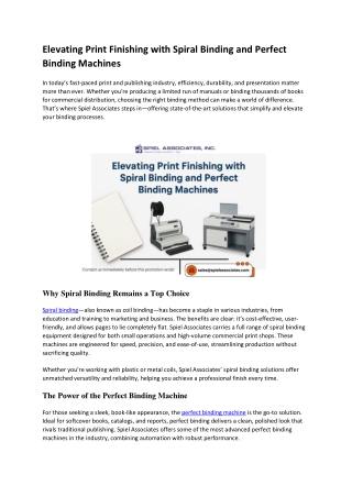 Elevating Print Finishing with Spiral Binding and Perfect Binding Machines