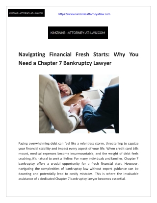 Navigating Financial Fresh Starts: Why You Need a Chapter 7 Bankruptcy Lawyer